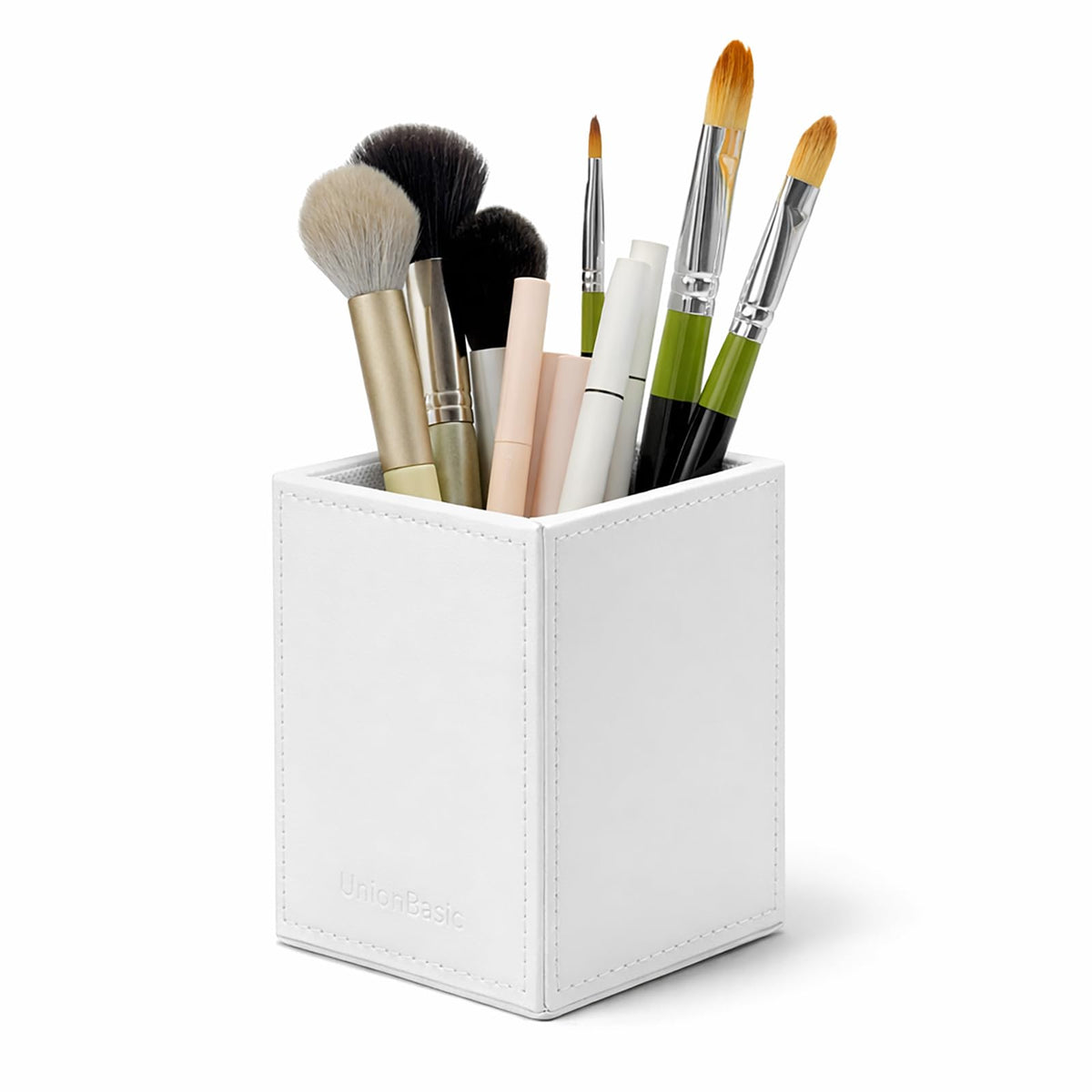 UnionBasic Square Pen Holder, Leather Pencil Cup, Desktop Caddy Stationery Organizer, Black