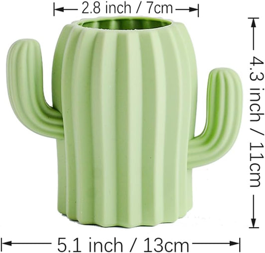 Silicone Pen Holder Cactus Cute Pencil Holder Cup Pot for Desk for Kids Office Decor Desk Organizer Makeup brush Holder Toothbrush Holder (Green)