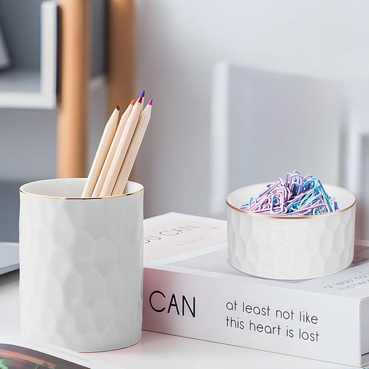 Concrete Desk Accessories Set, Pen Holder and Paperclip Holder for Office