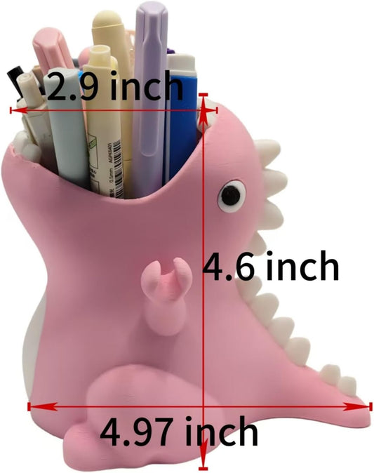 TIME&TRAVE Cute Dinosaur Pen Holder for Desk, Creative Pencil Holder Desk Organizers, Office Supplies Decorations Idea Gift for Women Kids (Pink)
