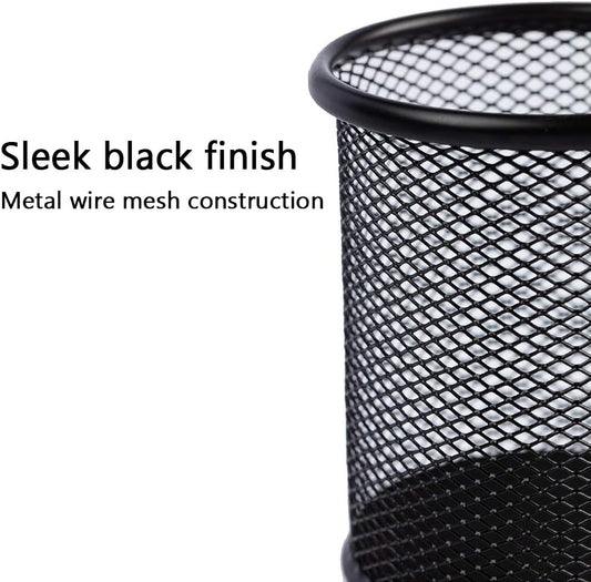 Ameceres 4 Packs Metal Pencil Cup Wire Mesh Pen Holder for Desk (Black)