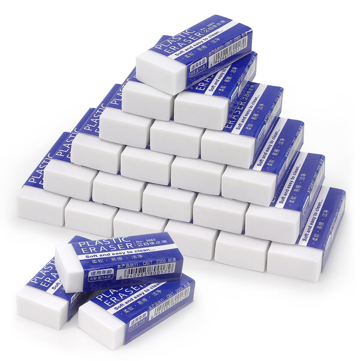 Tamaki Erasers, Large, White, 12 Pack