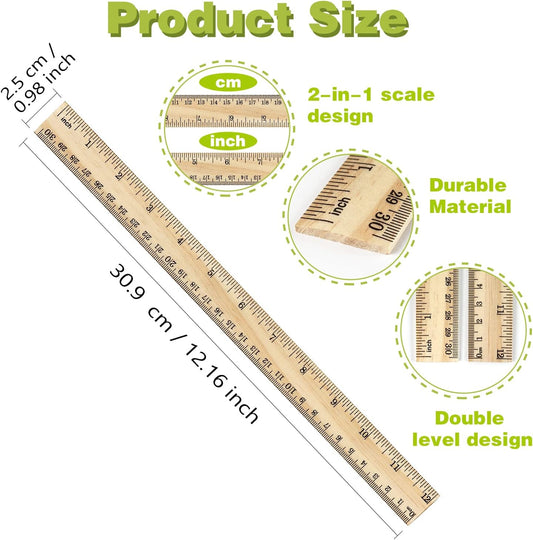 ZZTX 3 Pack Wooden Ruler 12 Inch(30 cm)