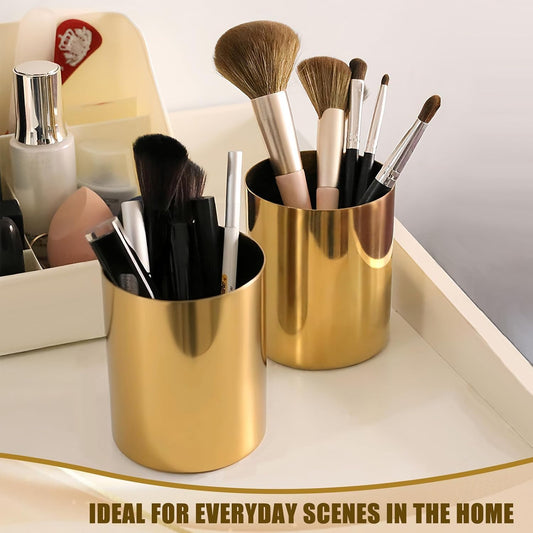 Gold Pen Holder for Desk, 3.6 Inch Stainless Steel Gold Pencil Holder & Pencil Cup, Pen Cup and Makeup Brush Organizer for Office Desk, Vanity, Home Decor