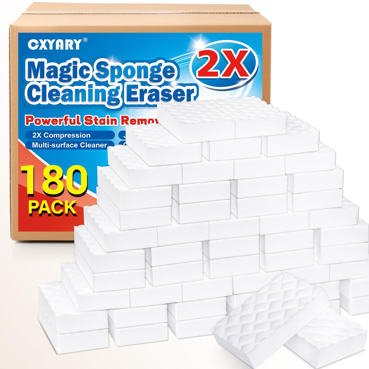 100Pack 2X Magic Sponges Cleaning Eraser, Density Stronger Melamine Sponge