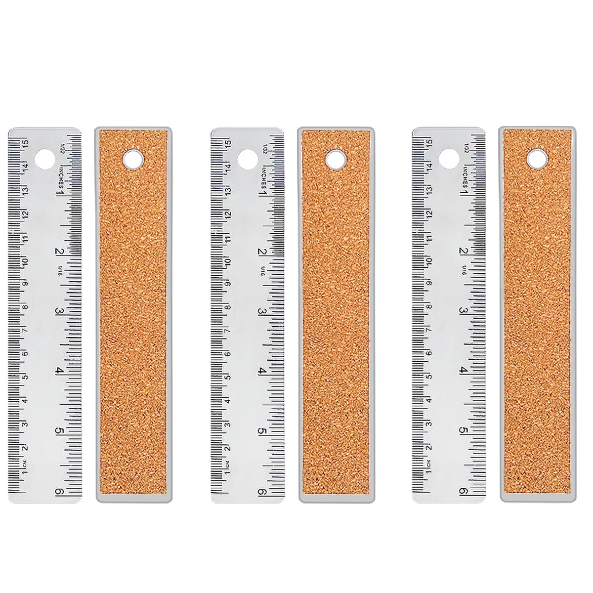Metal Ruler 6 Inch 12 Inch Stainless Steel Metal Ruler with Cork Backing, Non-Slip Rulers with Inch and Centimeters, Straight Edge Cork Base Rulers for Student School Office Drafting Tools