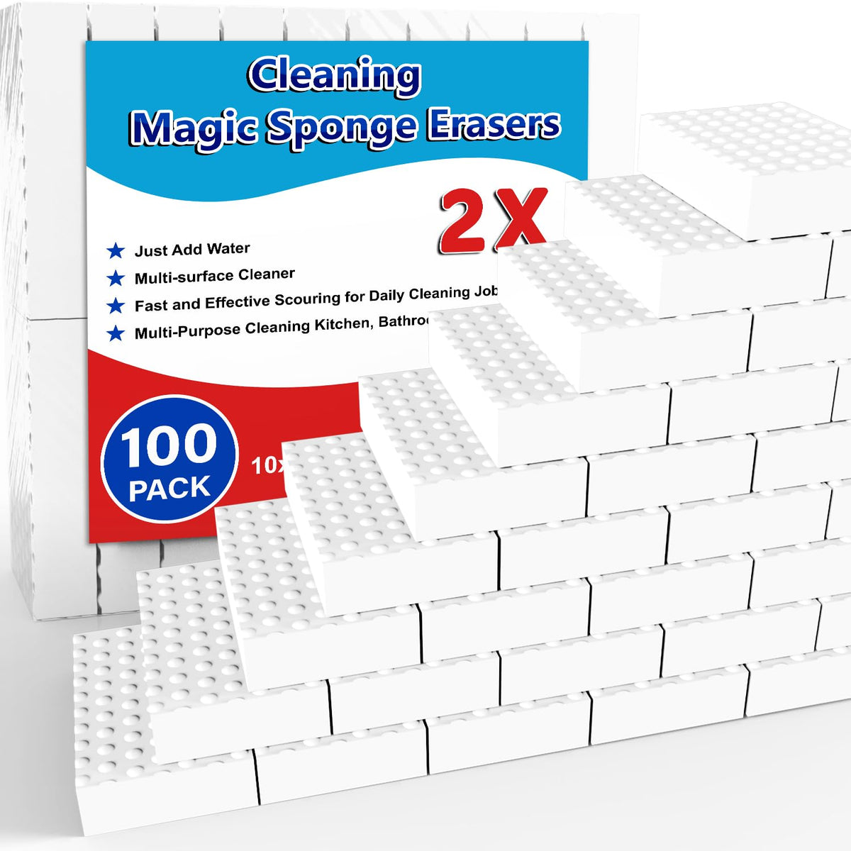 SmilinFit Magic Sponge Erasers, 50 Pack 2X Density Stronger Melamine Sponge