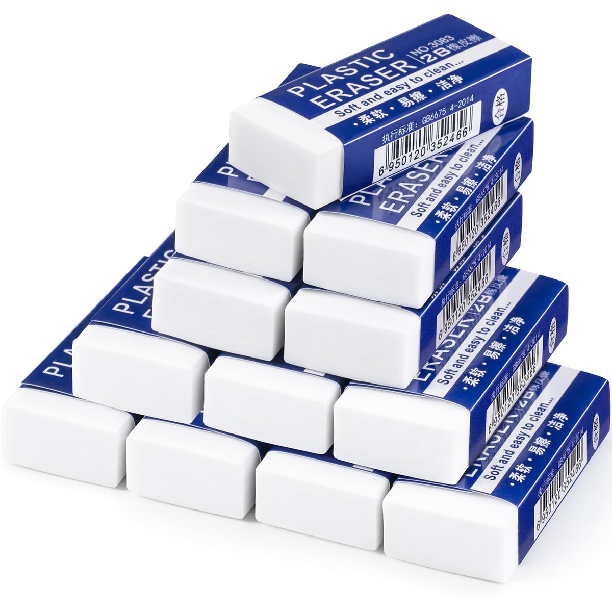 Eraser, Large, White, 6 Pack | Block Eraser for School Office, Art Eraser for Drawing