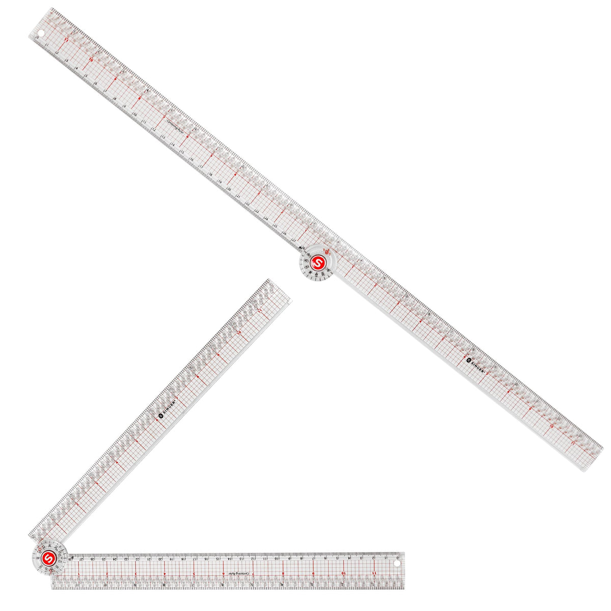 SINGER 12-Inch Folding Ruler with Precision Marking & Zero-Centering for Sewing, Quilting, Crafting & Patternmaking - Clear Metric Ruler - 15 Increment Quick Angle Ruler, Folds to 6”