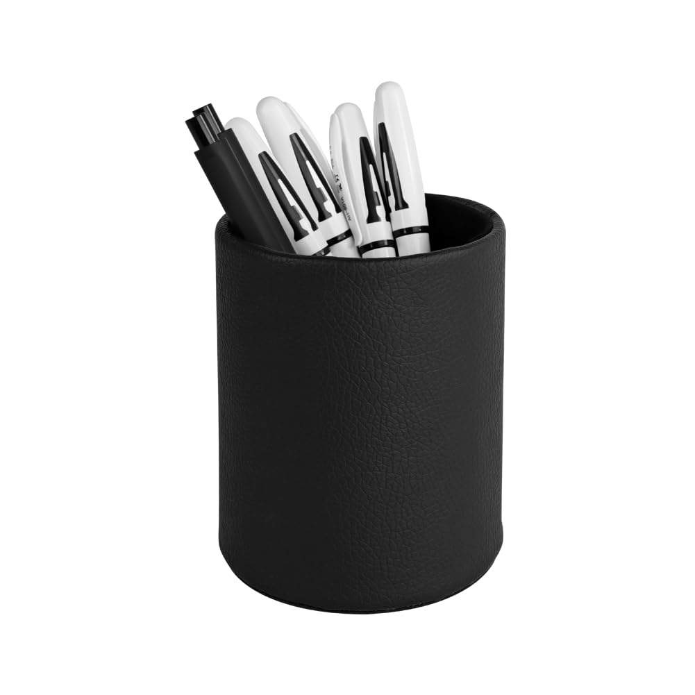 Dark Brown Pen Holder, Leather Pencil Holder, Simple Desktop pen cup, Elegant pen holder for desk, Stationery Organizer for Office School Home Dorm (Brown)