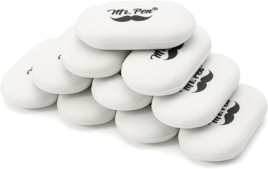 Mr. Pen- White Oval Pencil Erasers, 10 Pack, 1" x 2", Soft Rubber White Pencil Erasers for School, Office, Art Sketching, Homework, Exams, Clean Smudge-Free Correction