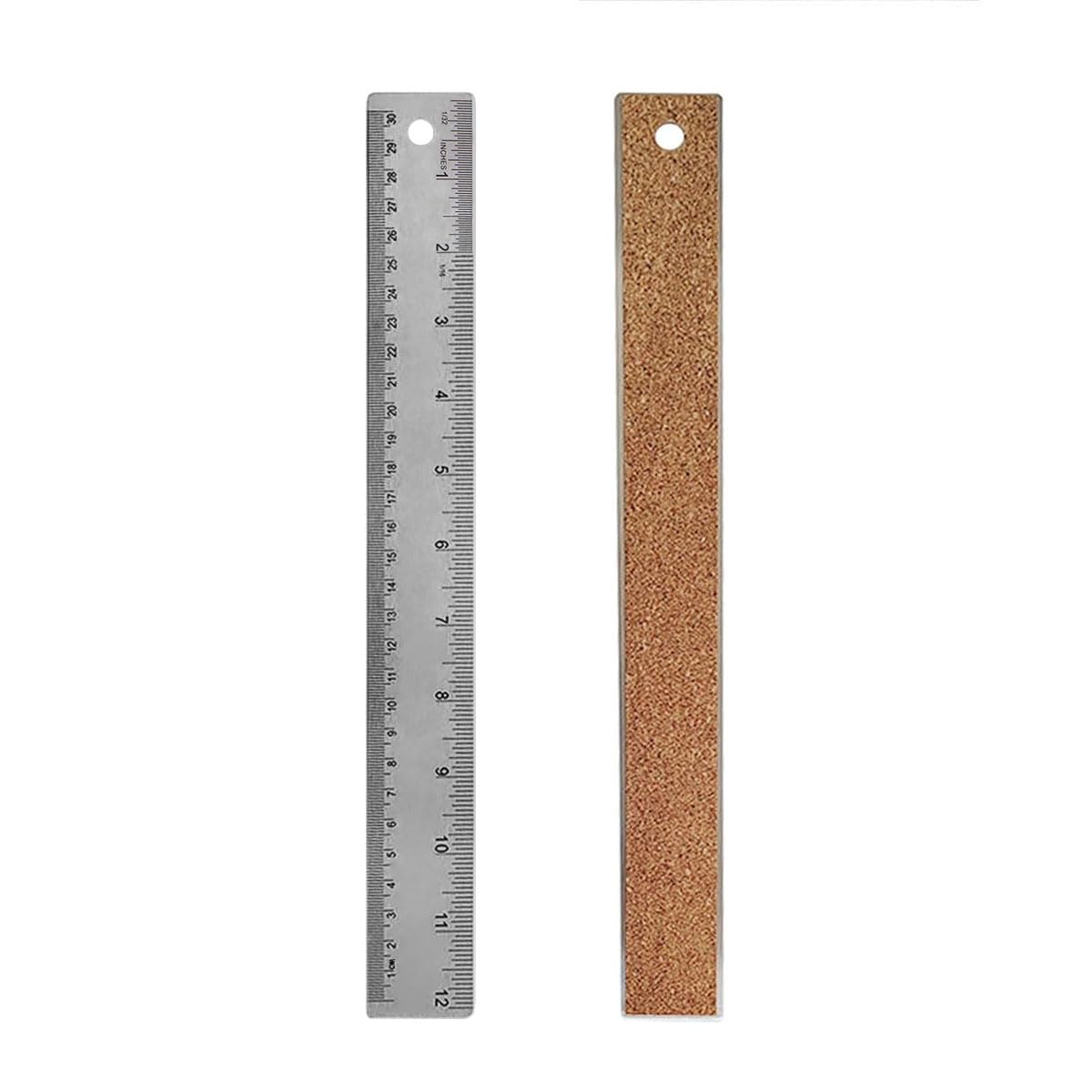 1 Pack 12-Inch Stainless Steel Metal Ruler with Non-Slip Cork Backing