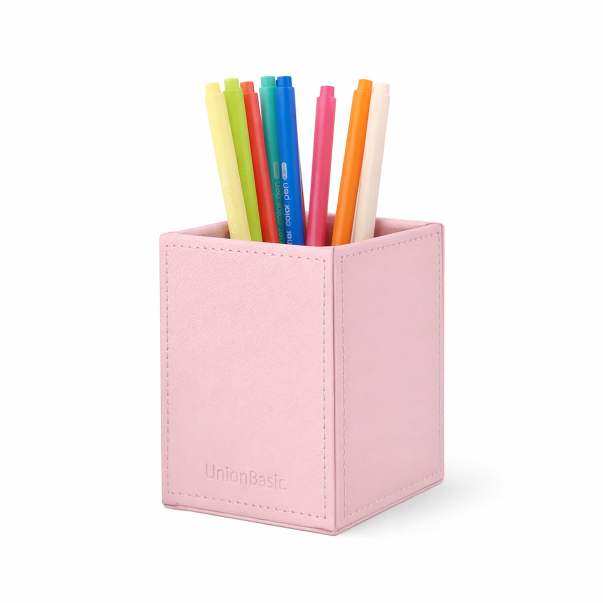 UnionBasic Square Pen Holder, Leather Pencil Cup, Desktop Caddy Stationery Organizer, Black