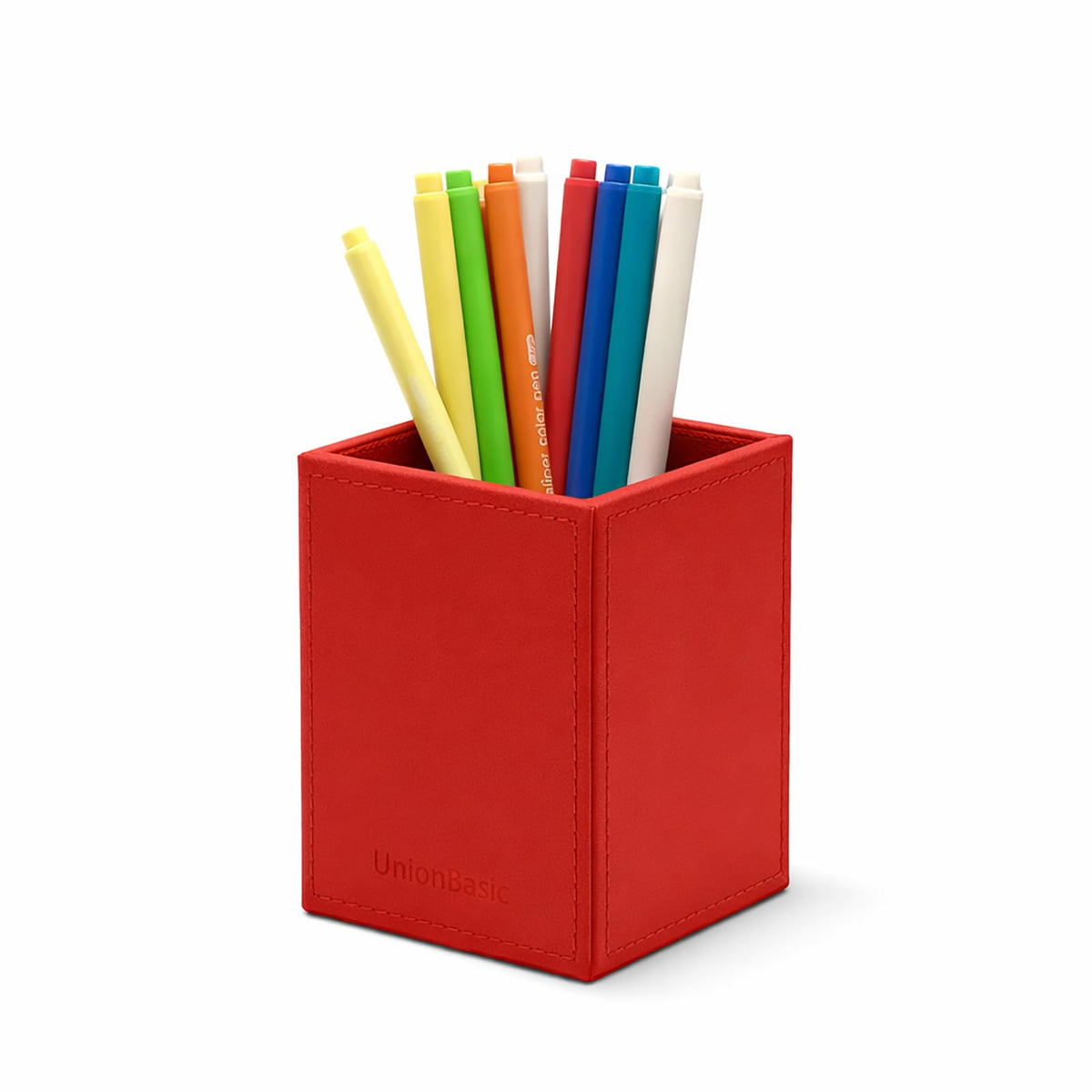 UnionBasic Square Pen Holder, Leather Pencil Cup, Desktop Caddy Stationery Organizer, Black