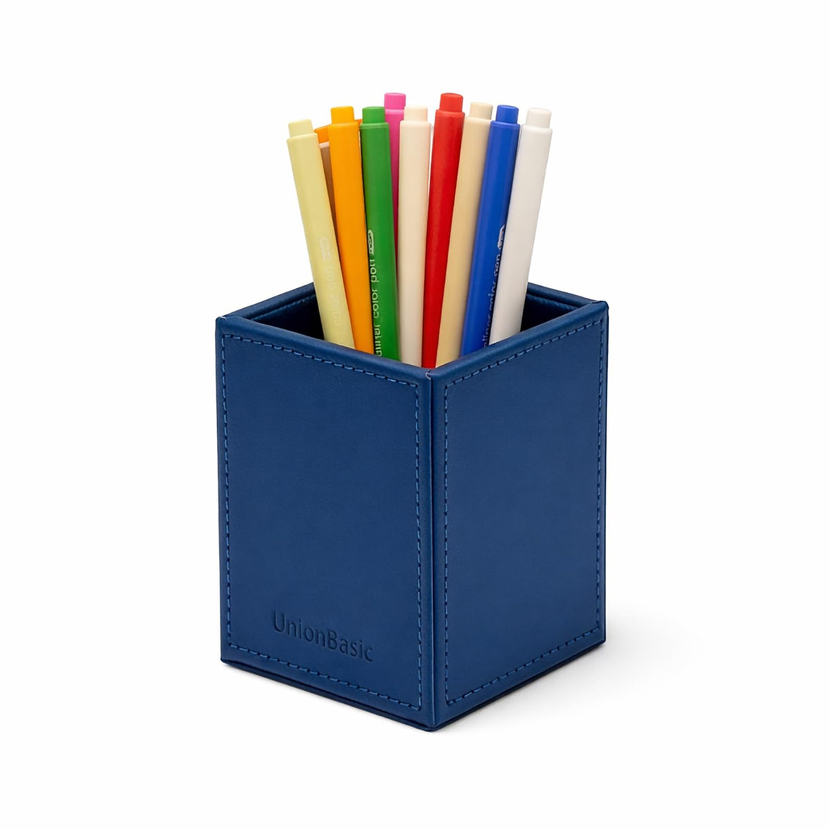 UnionBasic Square Pen Holder, Leather Pencil Cup, Desktop Caddy Stationery Organizer, Black