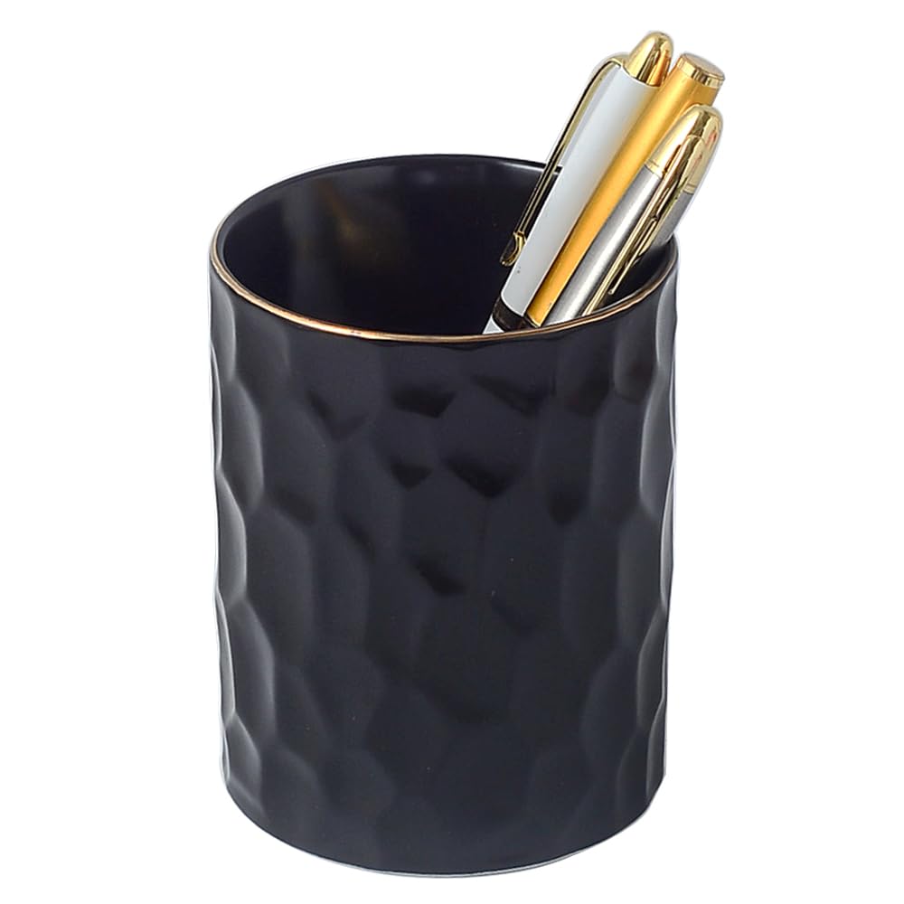 Ceramic Aesthetic Pen Holder for Desk Cute White Pencil Holder Cup Pot Desk Organizer Office Supplies - Stylish Office Decor, Makeup Brush Holder,Toothbrush Holder (White)