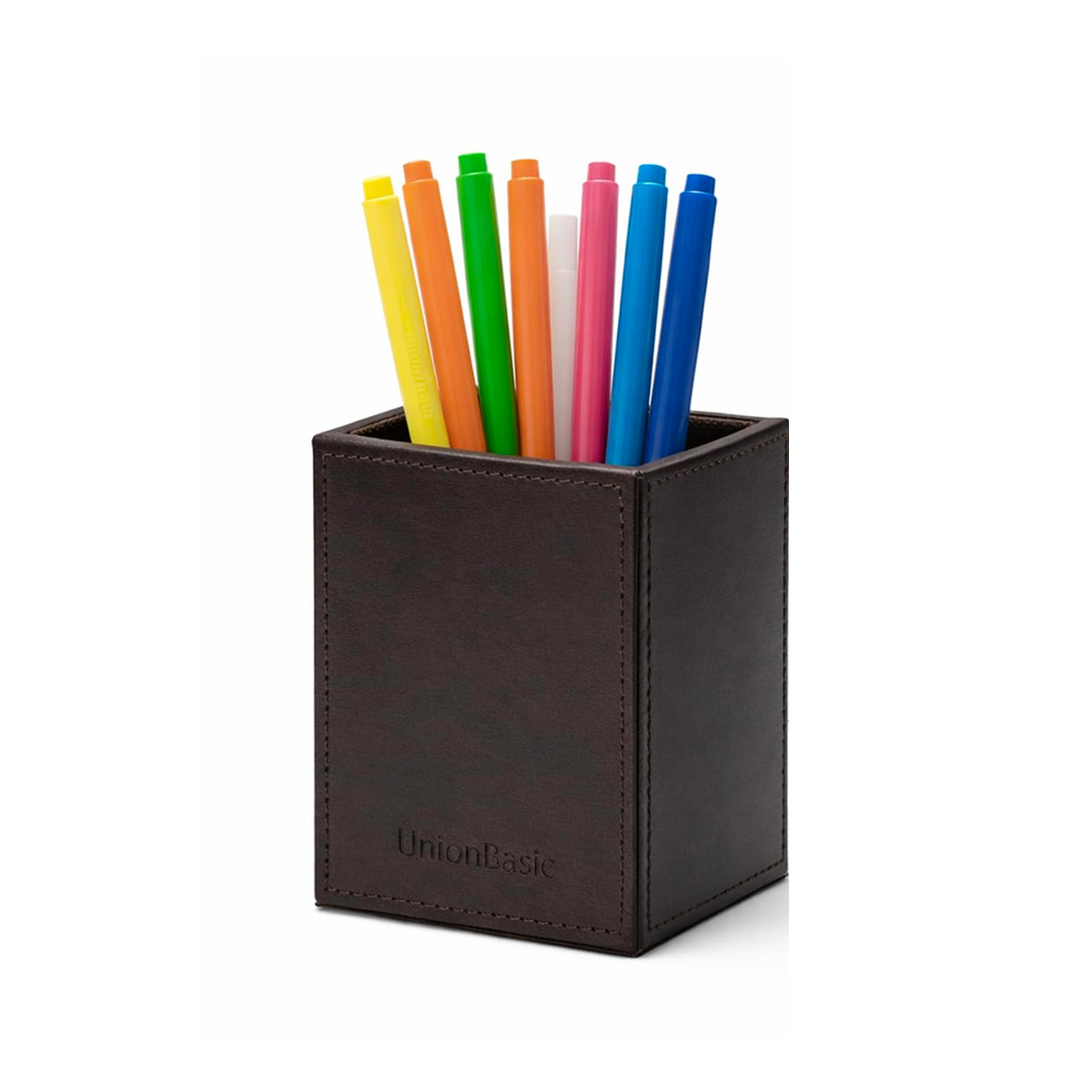 UnionBasic Square Pen Holder, Leather Pencil Cup, Desktop Caddy Stationery Organizer, Black