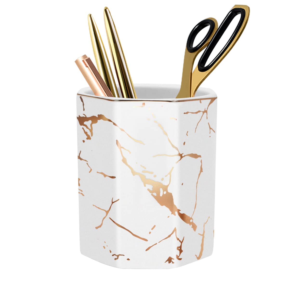 Ceramic Marble Pen Holder, Cute Stationery Holder for Office, Makeup Brush Holder for Girl Women, Colorful Green