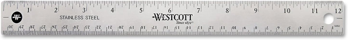 Westcott 10415 Stainless Metal Ruler with Non-Slip Cork Base, 12-Inch