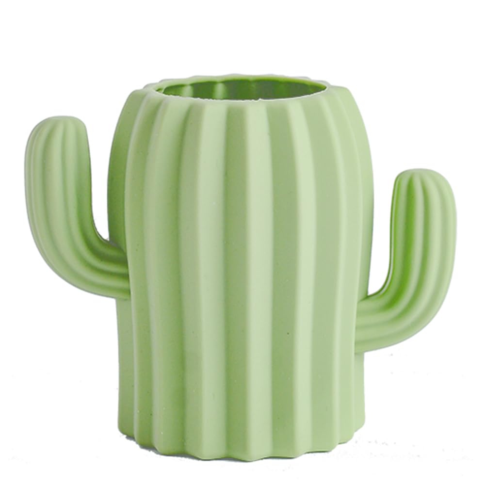 Silicone Pen Holder Cactus Cute Pencil Holder Cup Pot for Desk for Kids Office Decor Desk Organizer Makeup brush Holder Toothbrush Holder (Green)