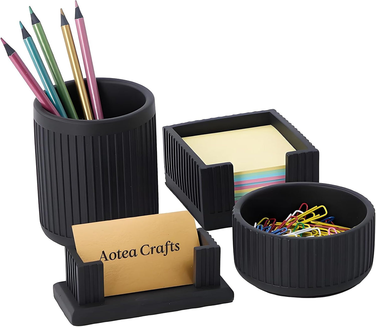 Set of 4 Modern Office Desk Accessories,Minimalist Concrete Desk Organizers