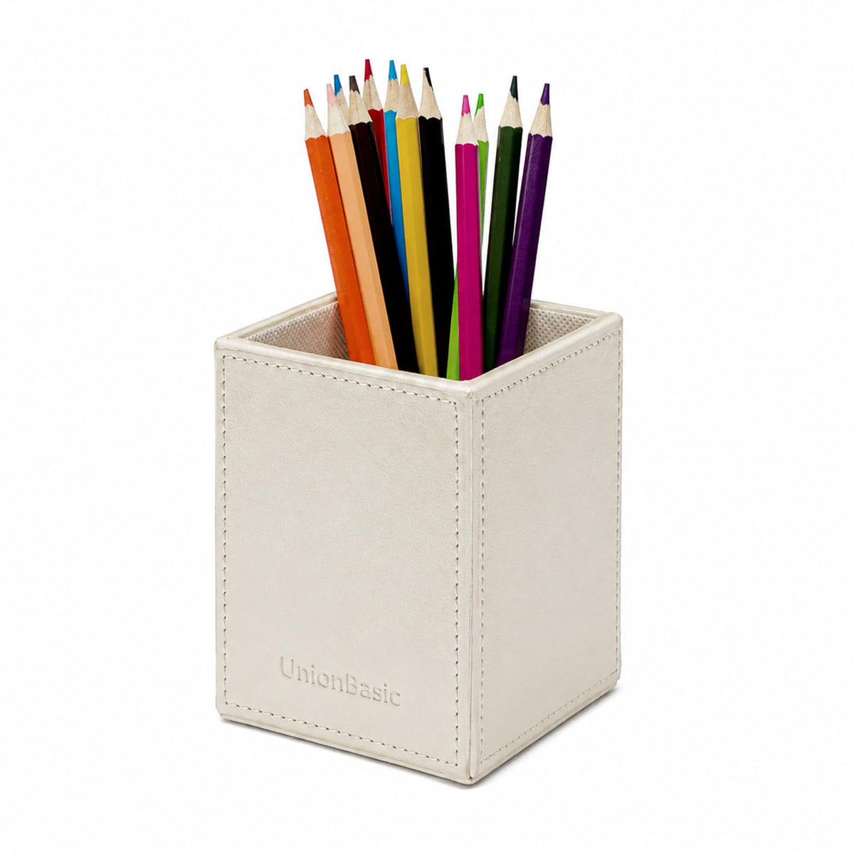 UnionBasic Square Pen Holder, Leather Pencil Cup, Desktop Caddy Stationery Organizer, Black