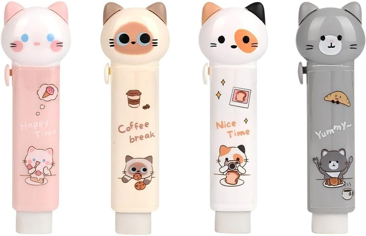 4 Pcs Cute Cat Retractable Pencil Eraser, Push-Pull Rubber Eraser Back to School Supplies for School Home Office Supplies Party Favors Gift