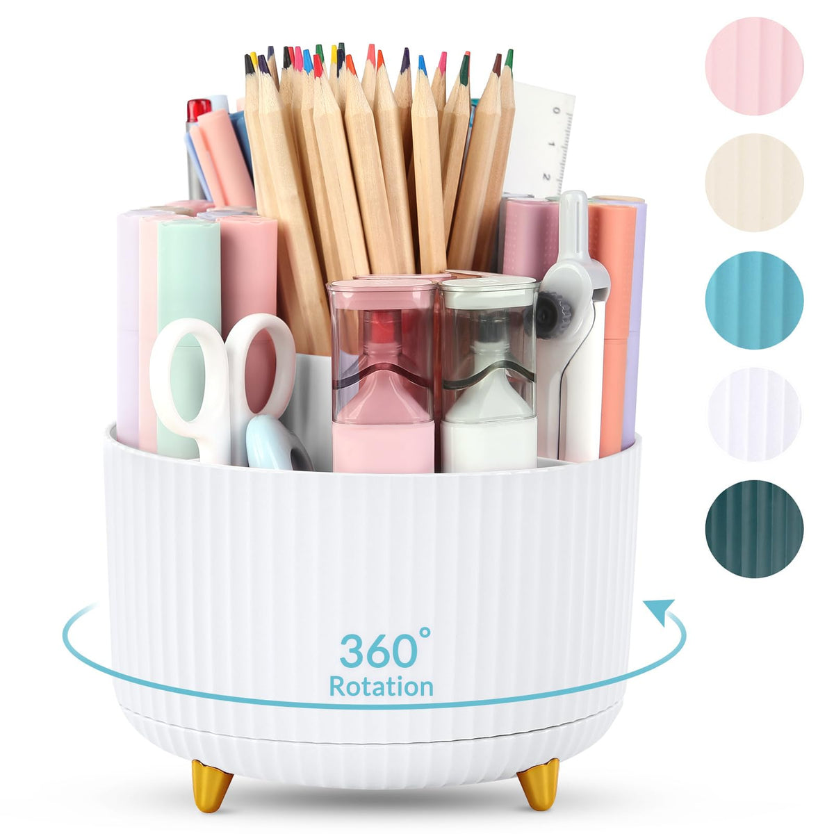 SKYDUE 360 Degree Rotating Desk Organizer, Dual-Purpose Pencil Pen Holder for Desk, Rotating Desk Pen Organizer with 5 Slots, Art Supplies, Pencil Cup for Office, School, Home