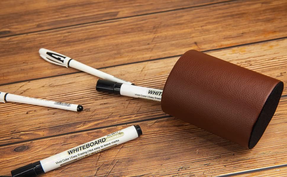 Dark Brown Pen Holder, Leather Pencil Holder, Simple Desktop pen cup, Elegant pen holder for desk, Stationery Organizer for Office School Home Dorm (Brown)