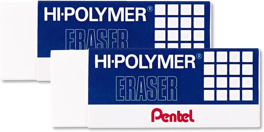 Pentel Super Hi-Polymer Eraser, Large, Nonabrasive, White (PENZEH10) (Pack of 2)