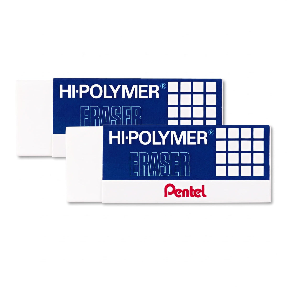 Pentel Super Hi-Polymer Eraser, Large, Nonabrasive, White (PENZEH10) (Pack of 2)