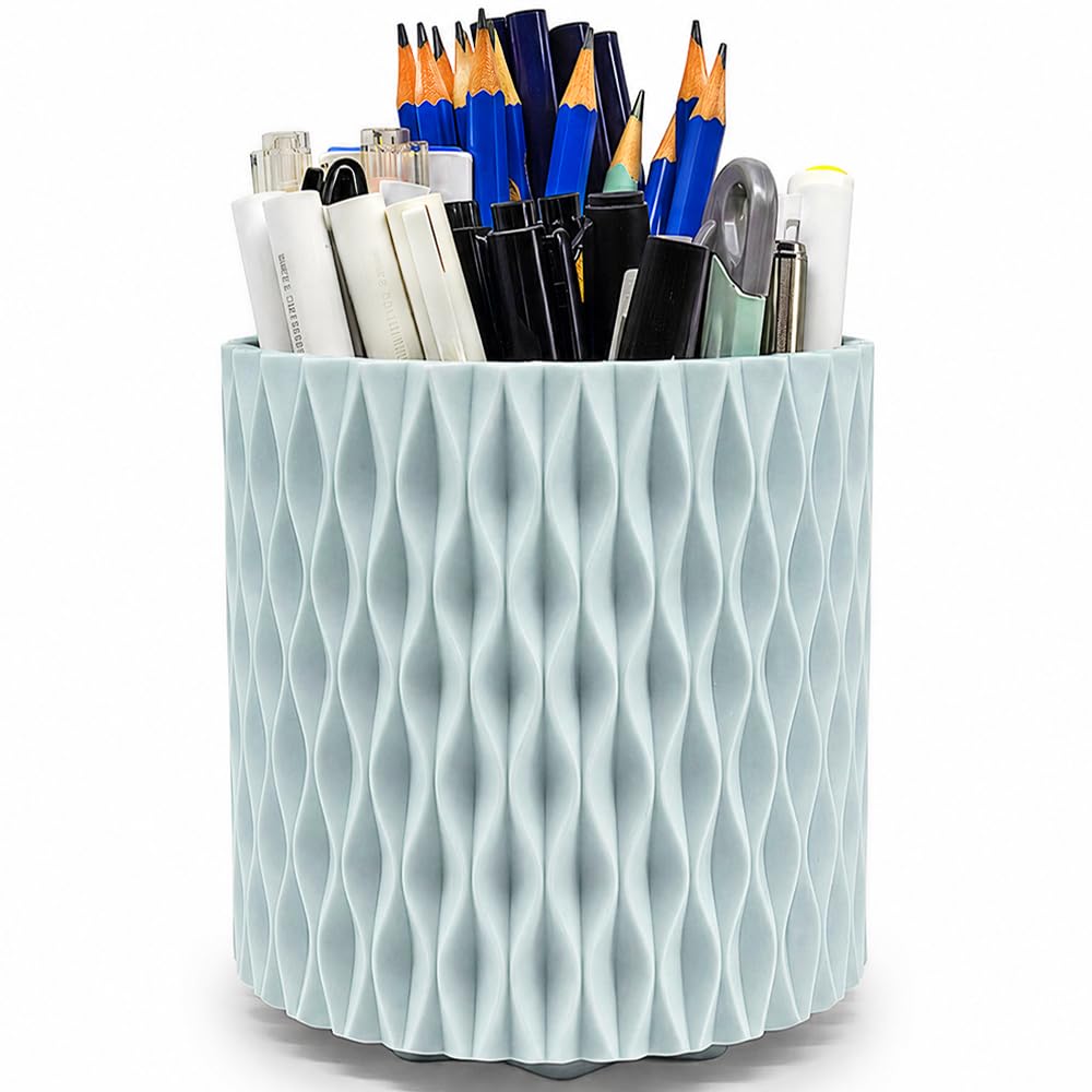 Lebenrich Rotating Pen Holder for Desk, Cute White Pencil Holder, Pen Cup