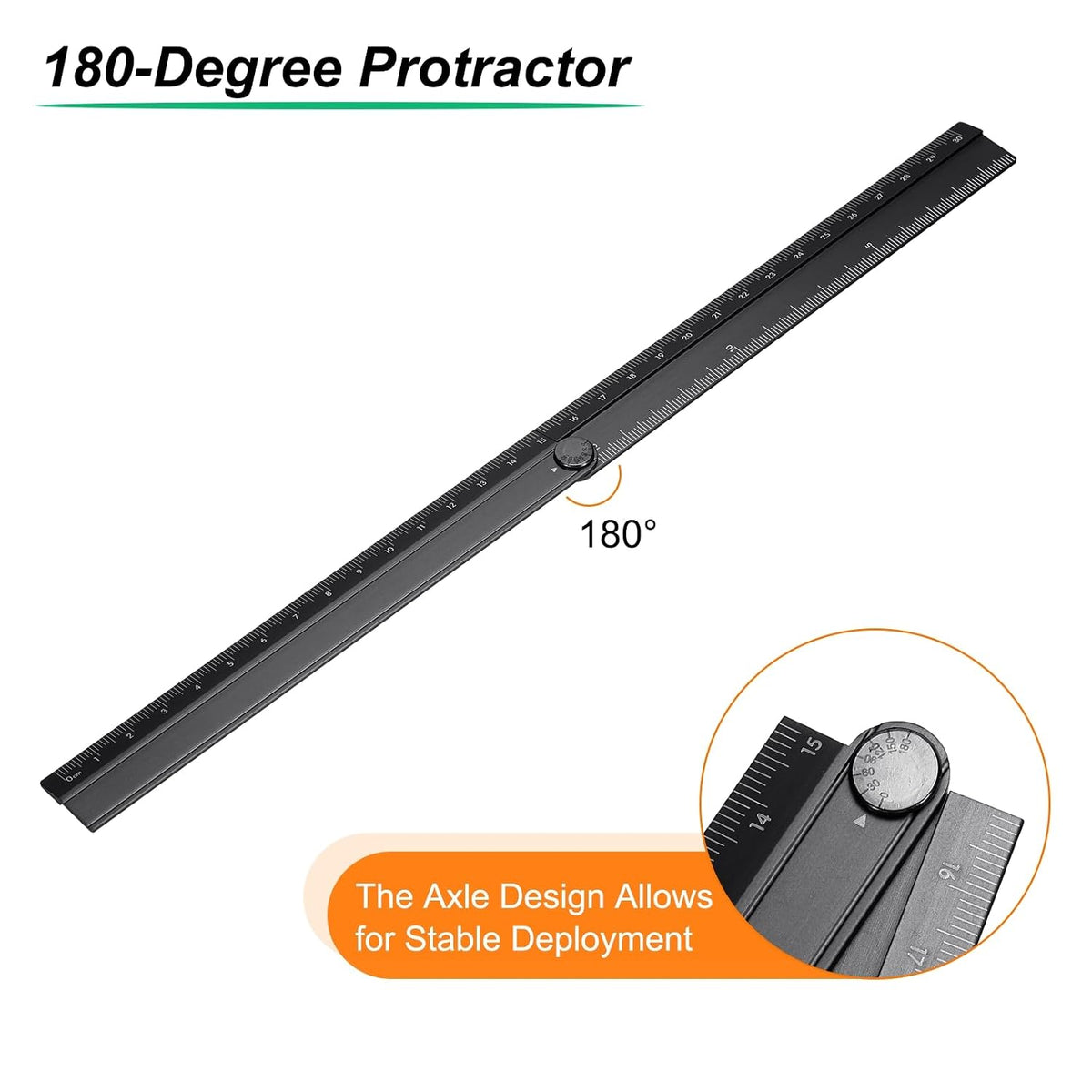 HARFINGTON Folding Straight Ruler 30cm Aluminum Alloy Protractor Black