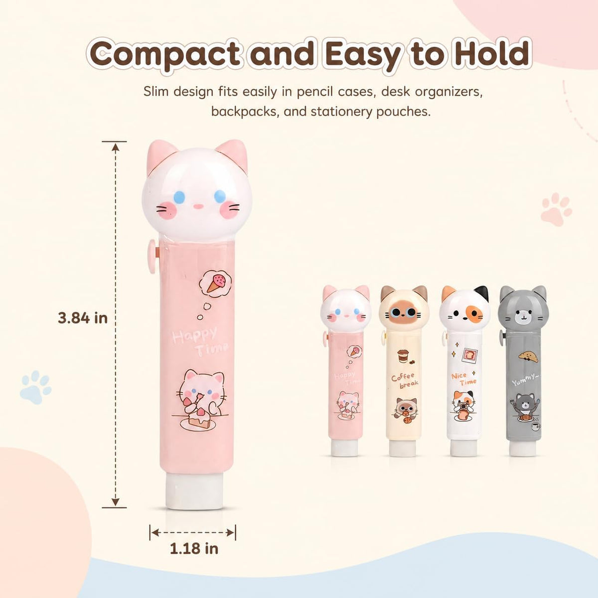 4 Pcs Cute Cat Retractable Pencil Eraser, Push-Pull Rubber Eraser Back to School Supplies for School Home Office Supplies Party Favors Gift