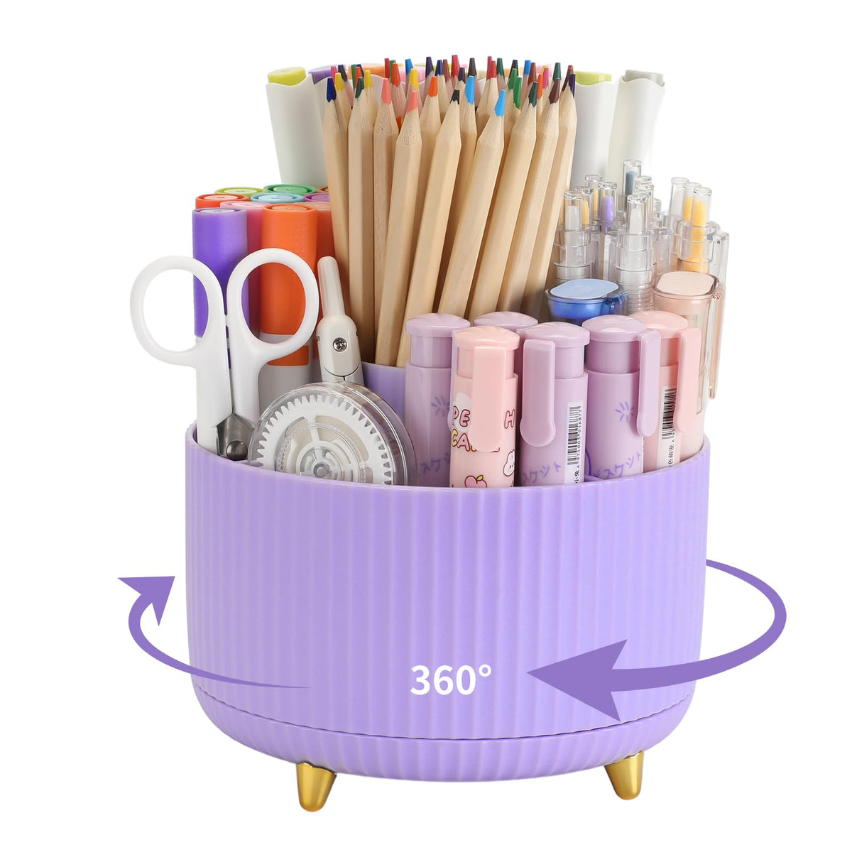 Camelmother 360°Rotating Pen&Pencil Holder For Desk With 5Slots Cute Office