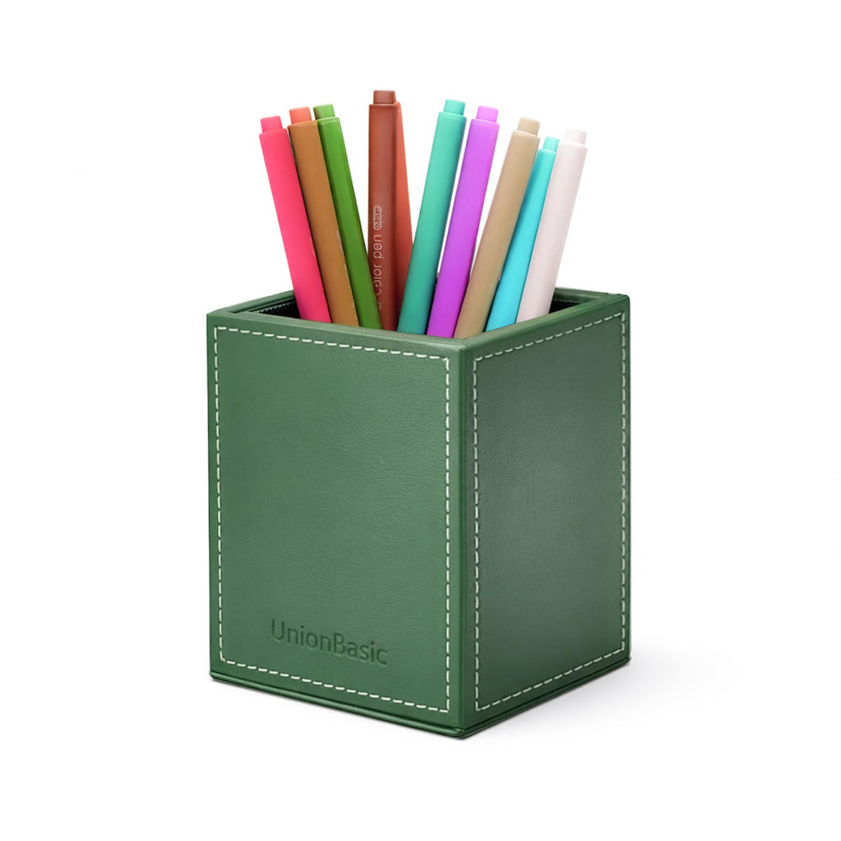 UnionBasic Square Pen Holder, Leather Pencil Cup, Desktop Caddy Stationery Organizer, Black