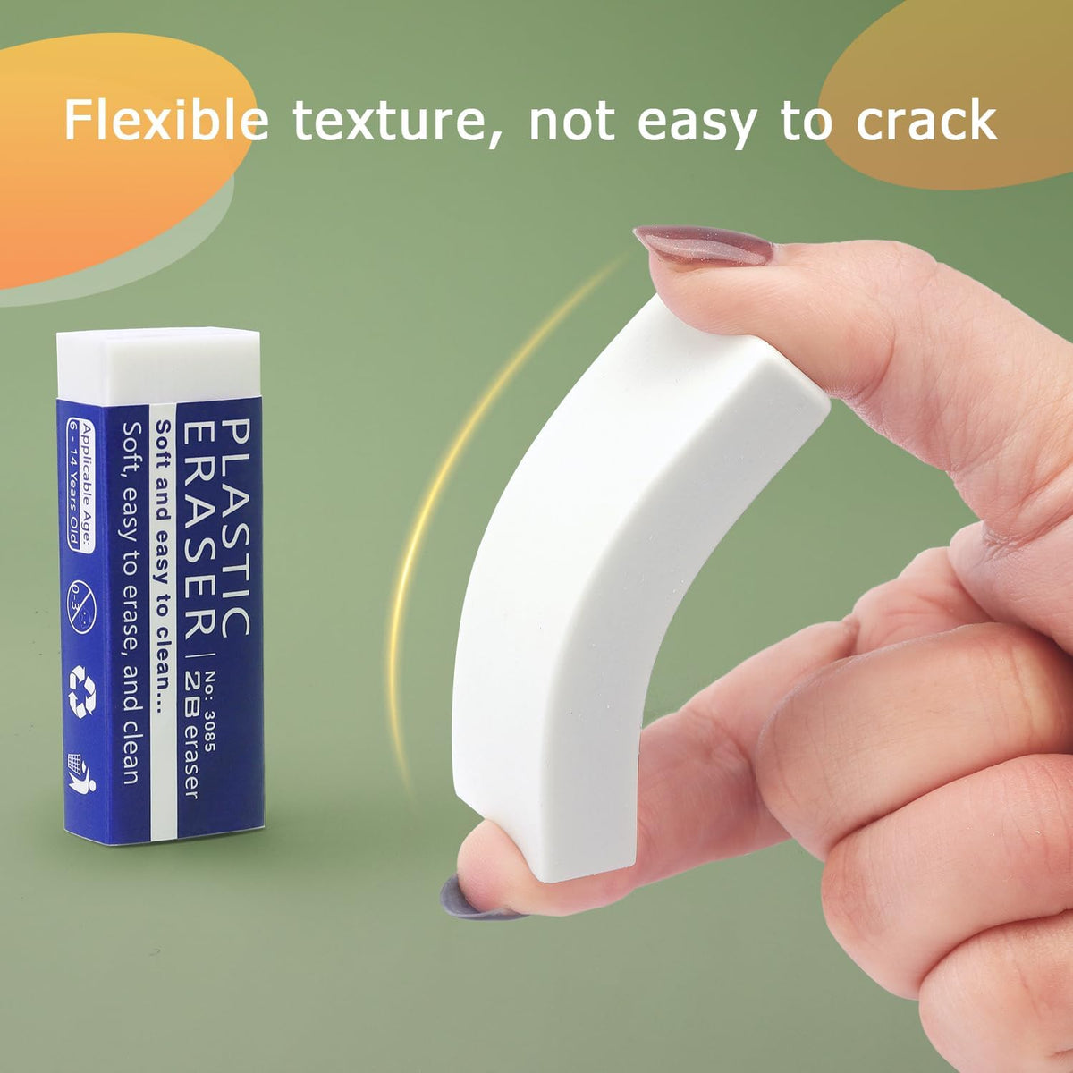 Tamaki 8 Pack Erasers, White, Large, 2.56" x 1"