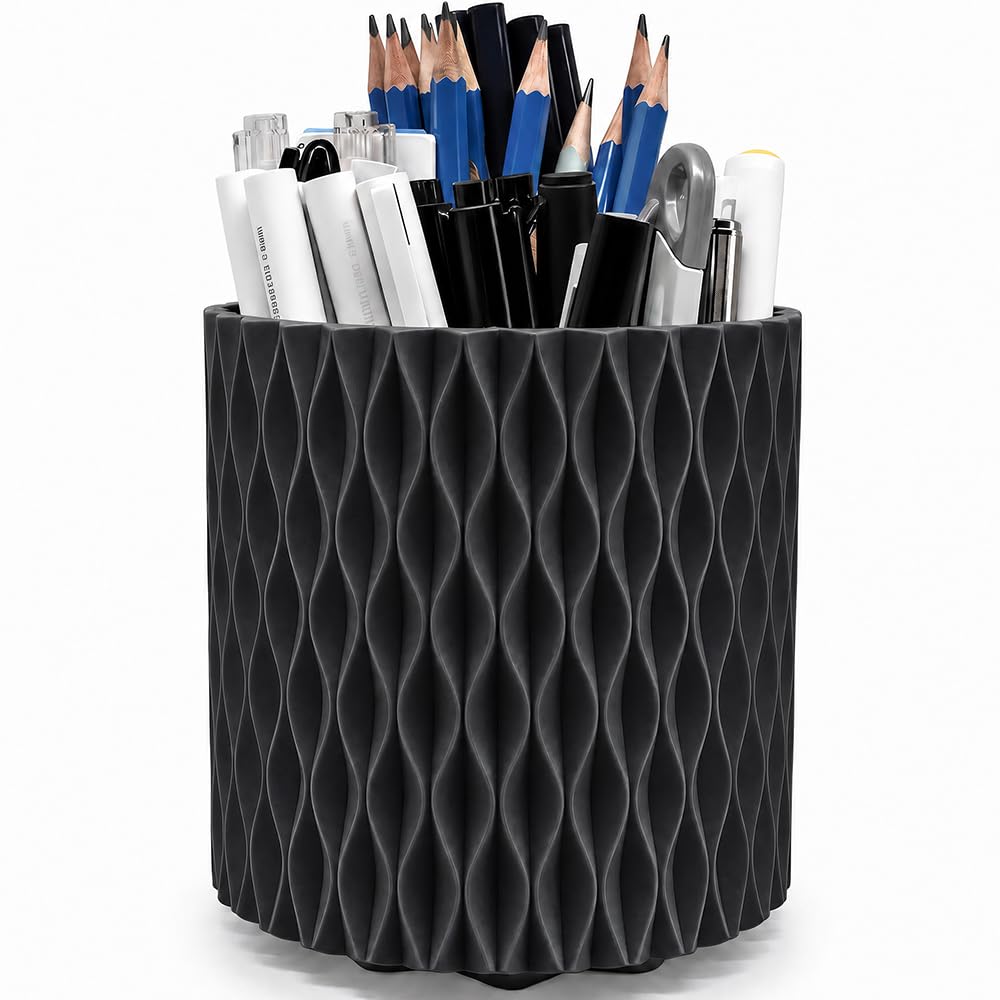 Lebenrich Rotating Pen Holder for Desk, Cute White Pencil Holder, Pen Cup