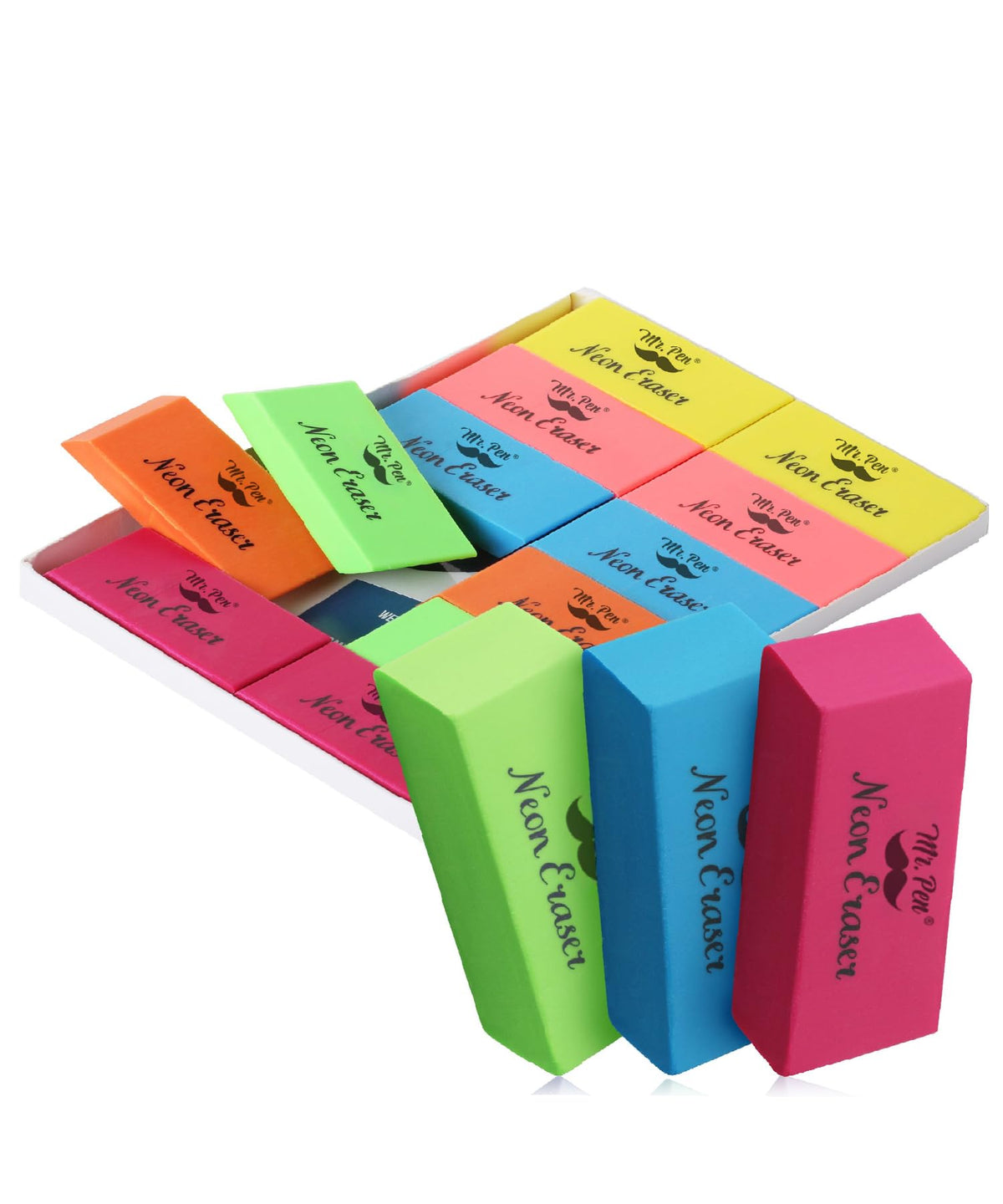Mr. Pen- Pencil Eraser, 12 Pack, Neon Colors