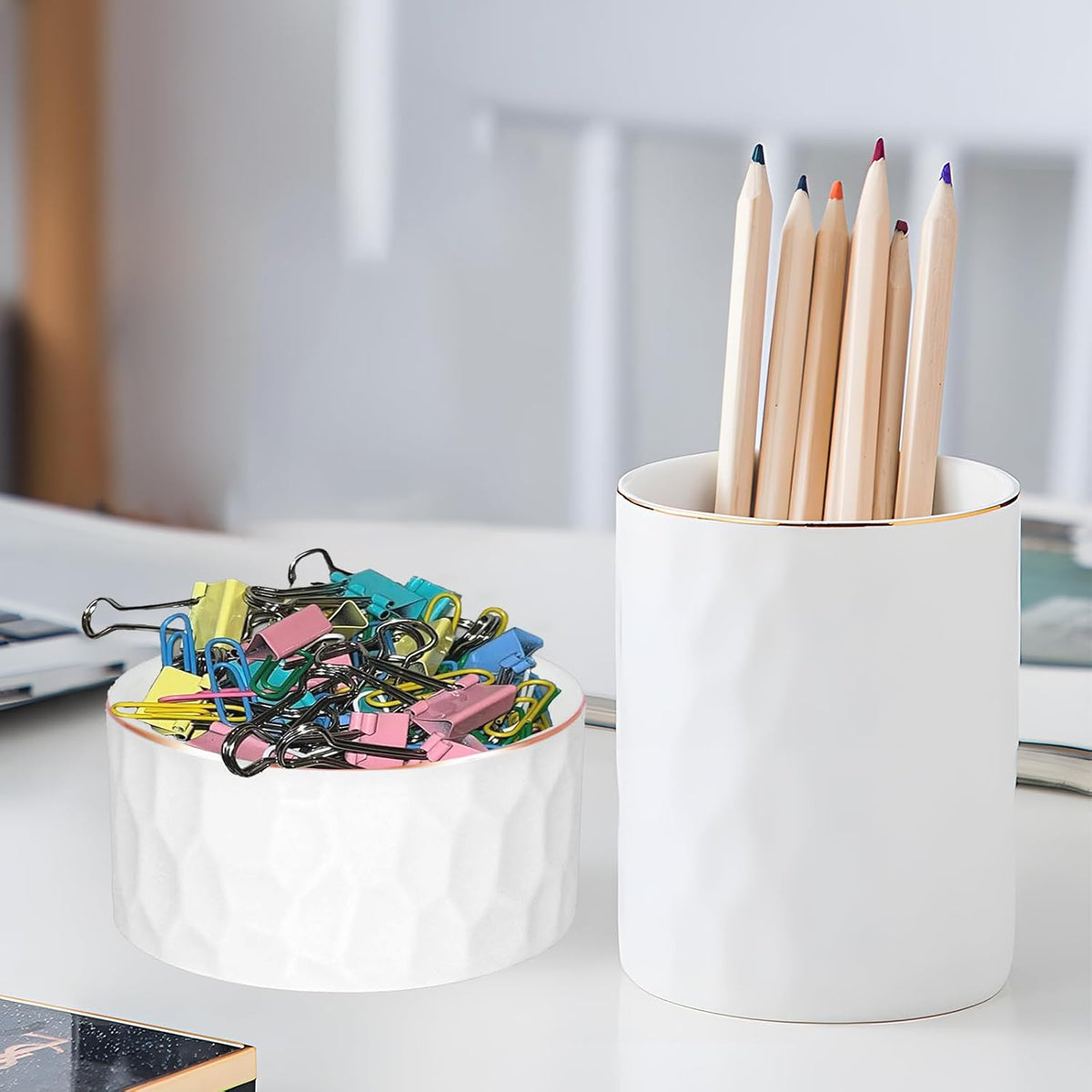 Concrete Desk Accessories Set, Pen Holder and Paperclip Holder for Office