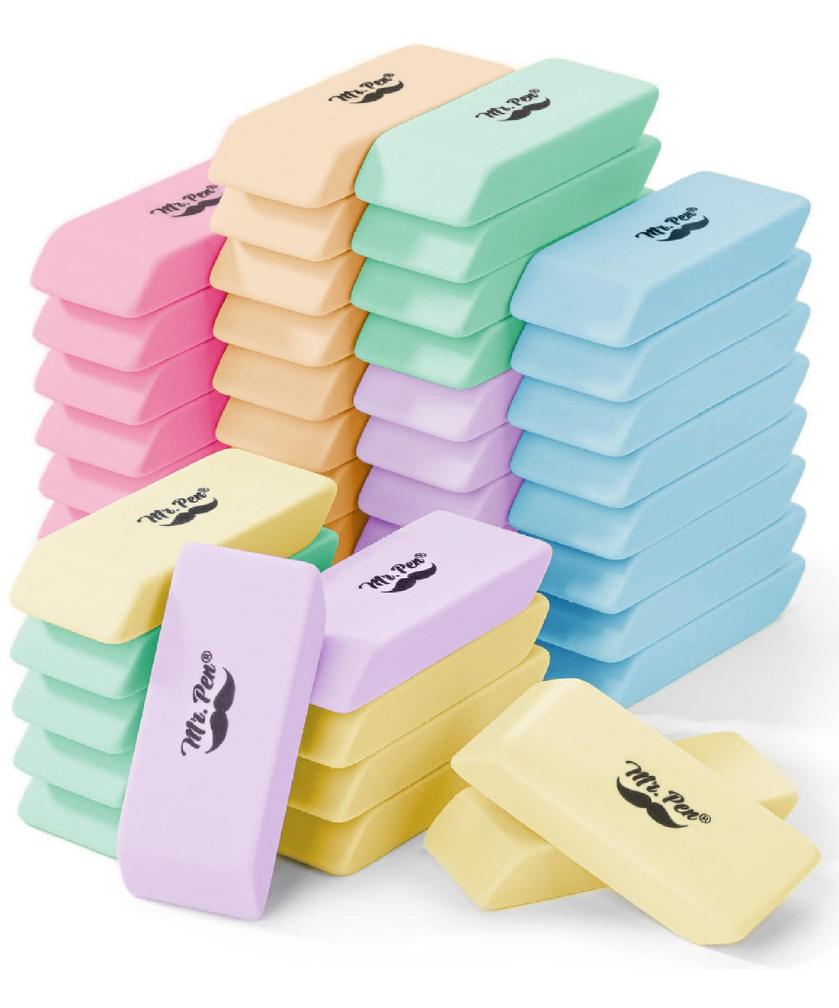 Mr. Pen- Pencil Eraser, 12 Pack, Neon Colors