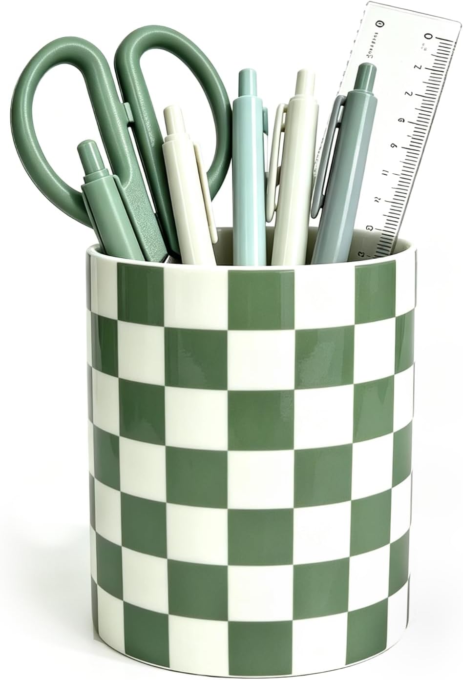 Ceramic Pen Holder for Desk, Sage Green