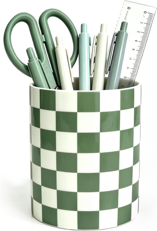 Ceramic Pen Holder for Desk, Sage Green
