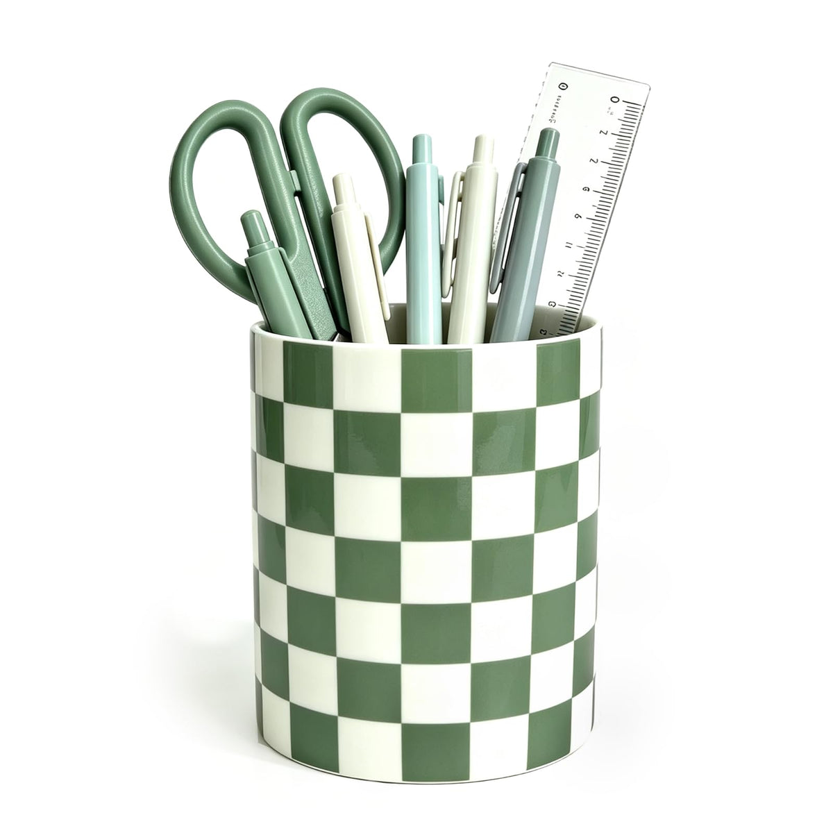 Ceramic Pen Holder for Desk, Sage Green