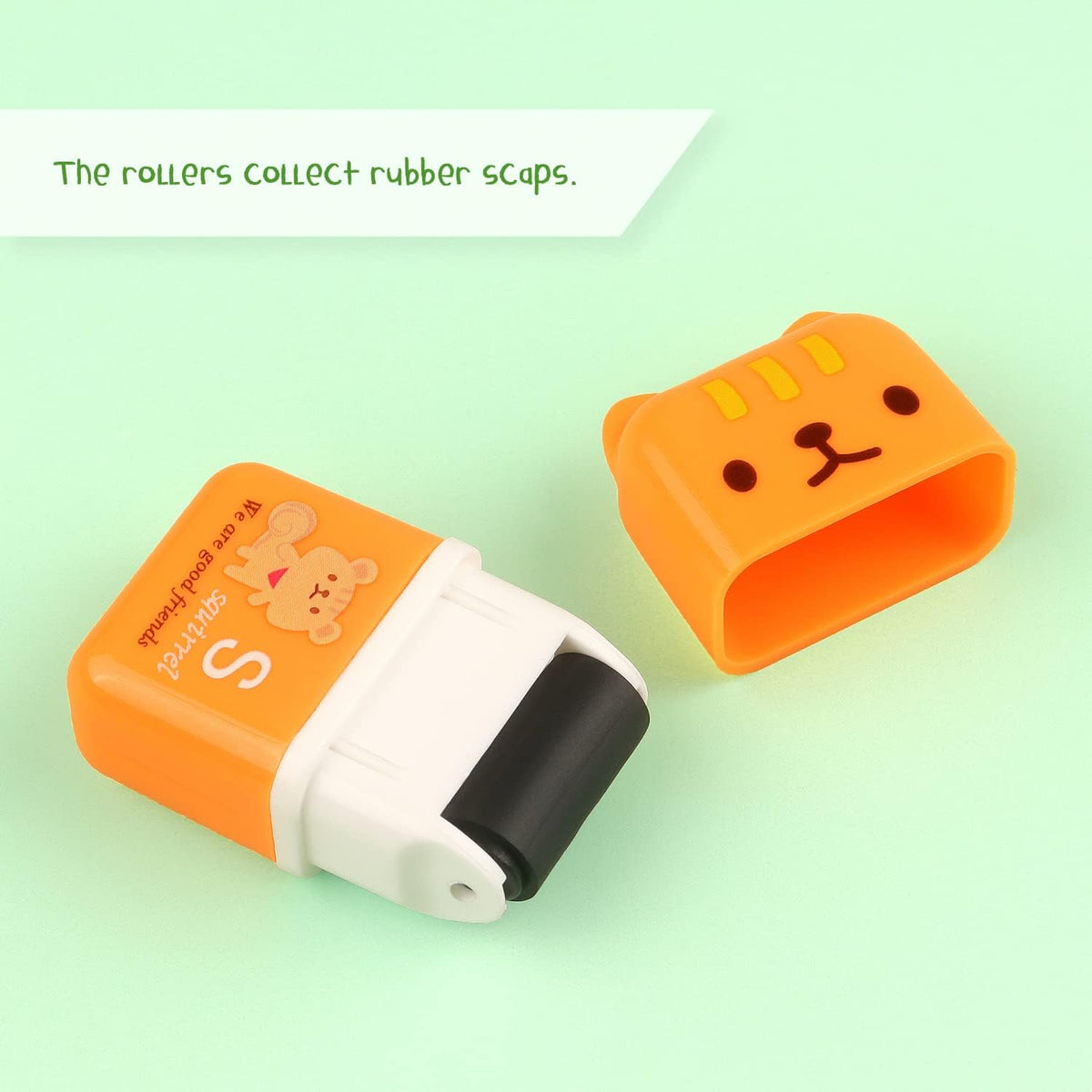 Tamaki 6 Pack Erasers for Kids, Cute Erasers with Cover and Roller