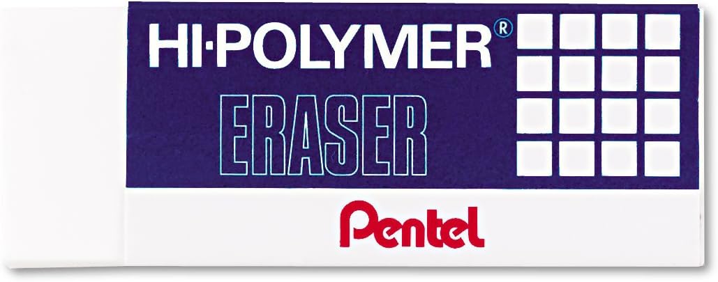 Pentel Super Hi-Polymer Eraser, Large, Nonabrasive, White (PENZEH10) (Pack of 2)
