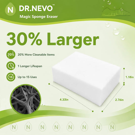 Magic Sponge Eraser—30% Larger, Thickened Magic Sponge Block, Water-Activated Melamineb Foam, Cleaning Sponge Eraser for Indoor Cleaning Kitchens, Bathrooms, Walls, Shoes 11 x 7 x 3 cm (20)
