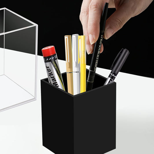 Ptaedex Acrylic Pen Holder Organizer, Black Pencil Holder for Desk, 2 Pack
