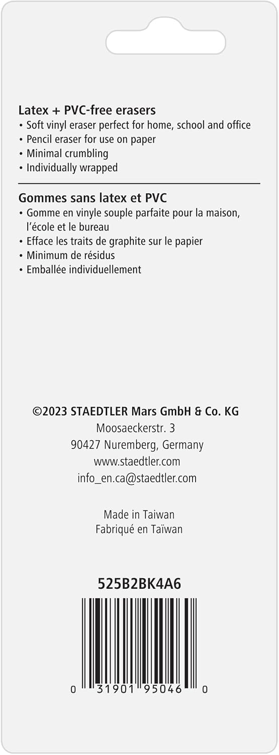 STAEDTLER Mars Plastic Vinyl Erasers (2-Pack), White Erasers for Clean & Precise Results - Latex-Free, Minimal Crumbling, Made in Germany