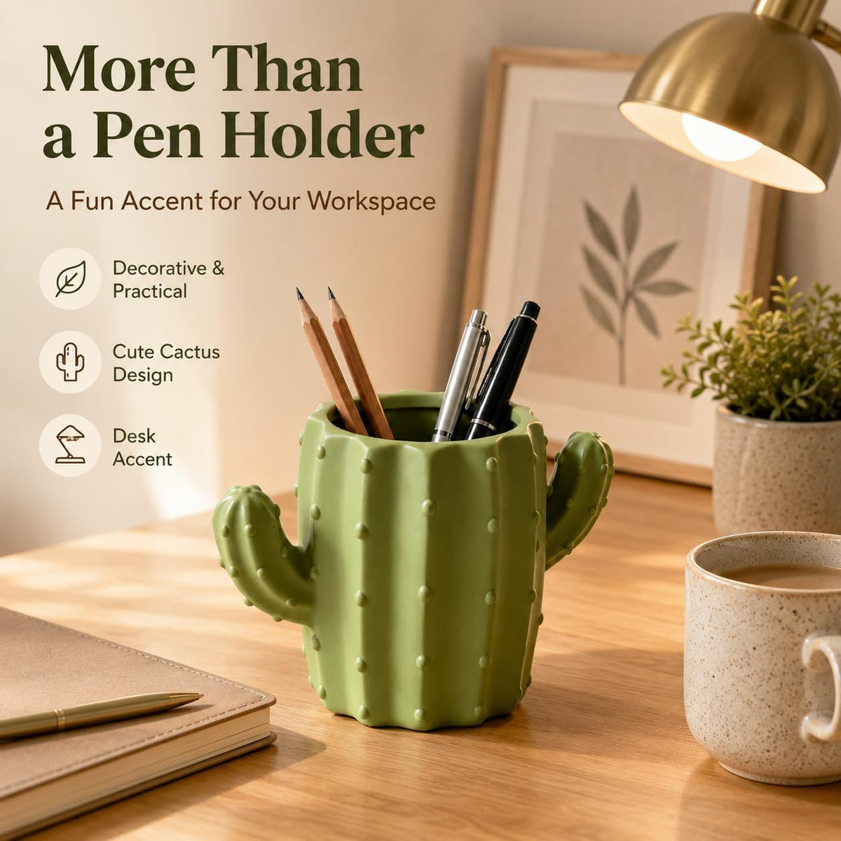 3D Printed Cactus Pen Holder, Cute Desk Organizer for Office Home Decor